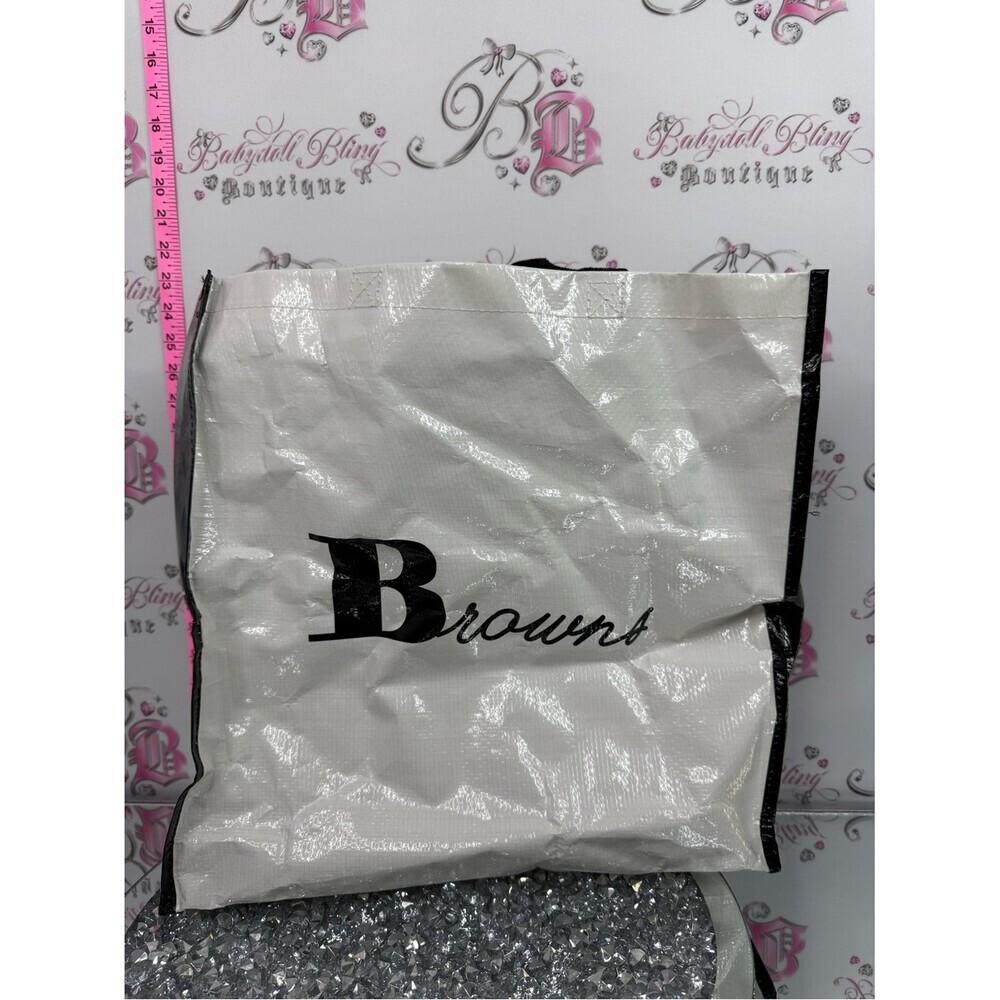 Browns shoes tote reusable sturdy White Tote Bag with Black Trim